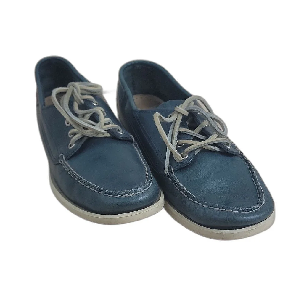 Sebago Preppy Coastal Old Money Navy Boat Shoes with Cream Laces